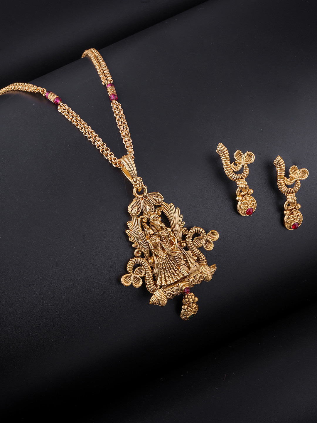 

Brandsoon Gold-Plated Pink & Green Stone-Studded Jewellery Set