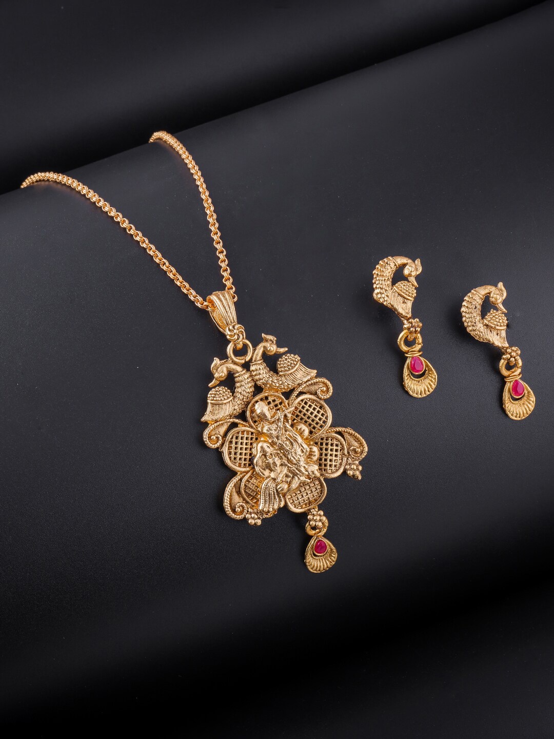 

Brandsoon Gold-Plated Pink Stone-Studded Jewellery Set