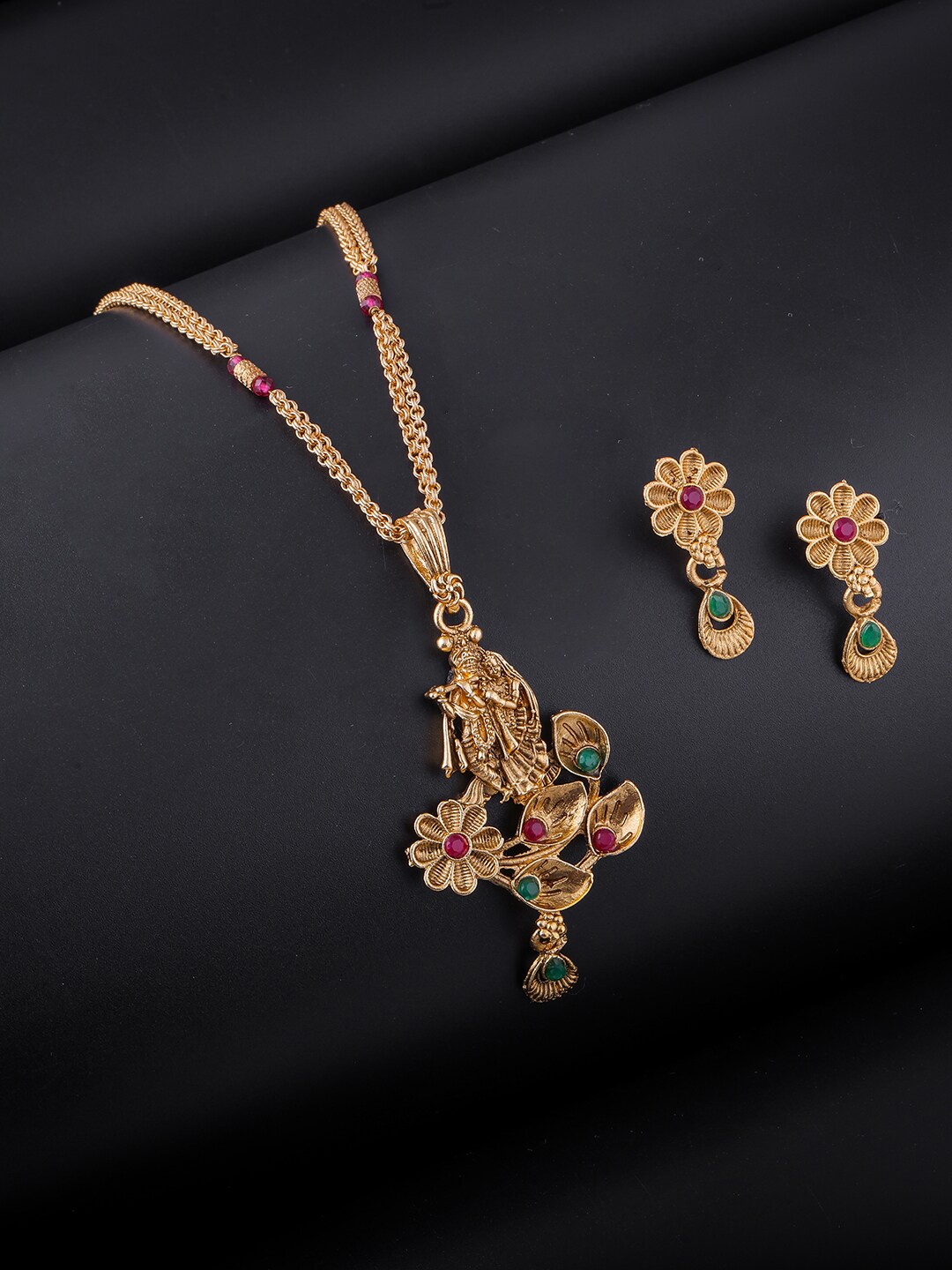 

Brandsoon Gold-Plated Gold Artificial Stone Beaded Jewellery Set