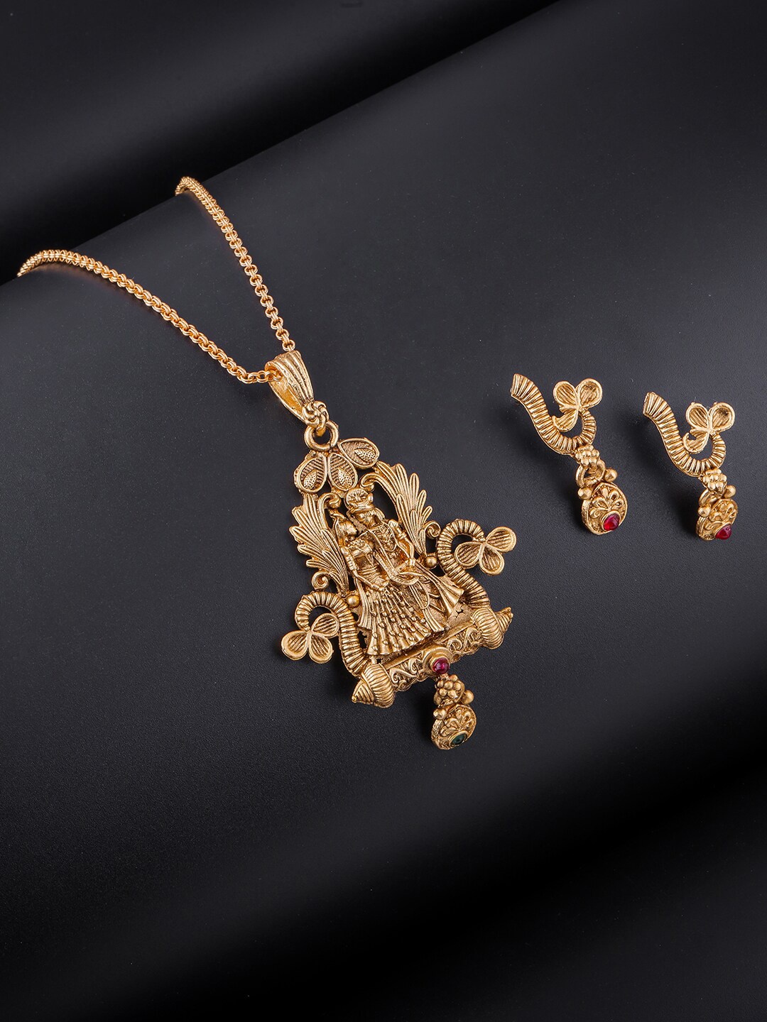 

Brandsoon Gold-Plated Red & Green Stone-Studded Jewellery Set