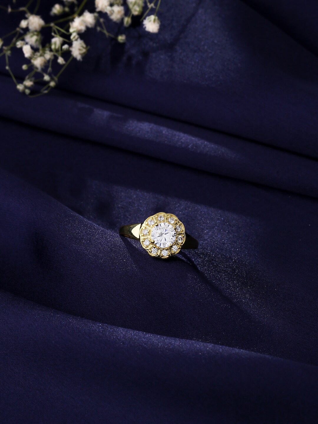

Silgo Gold-Plated White CZ Stones Studded Finger Ring