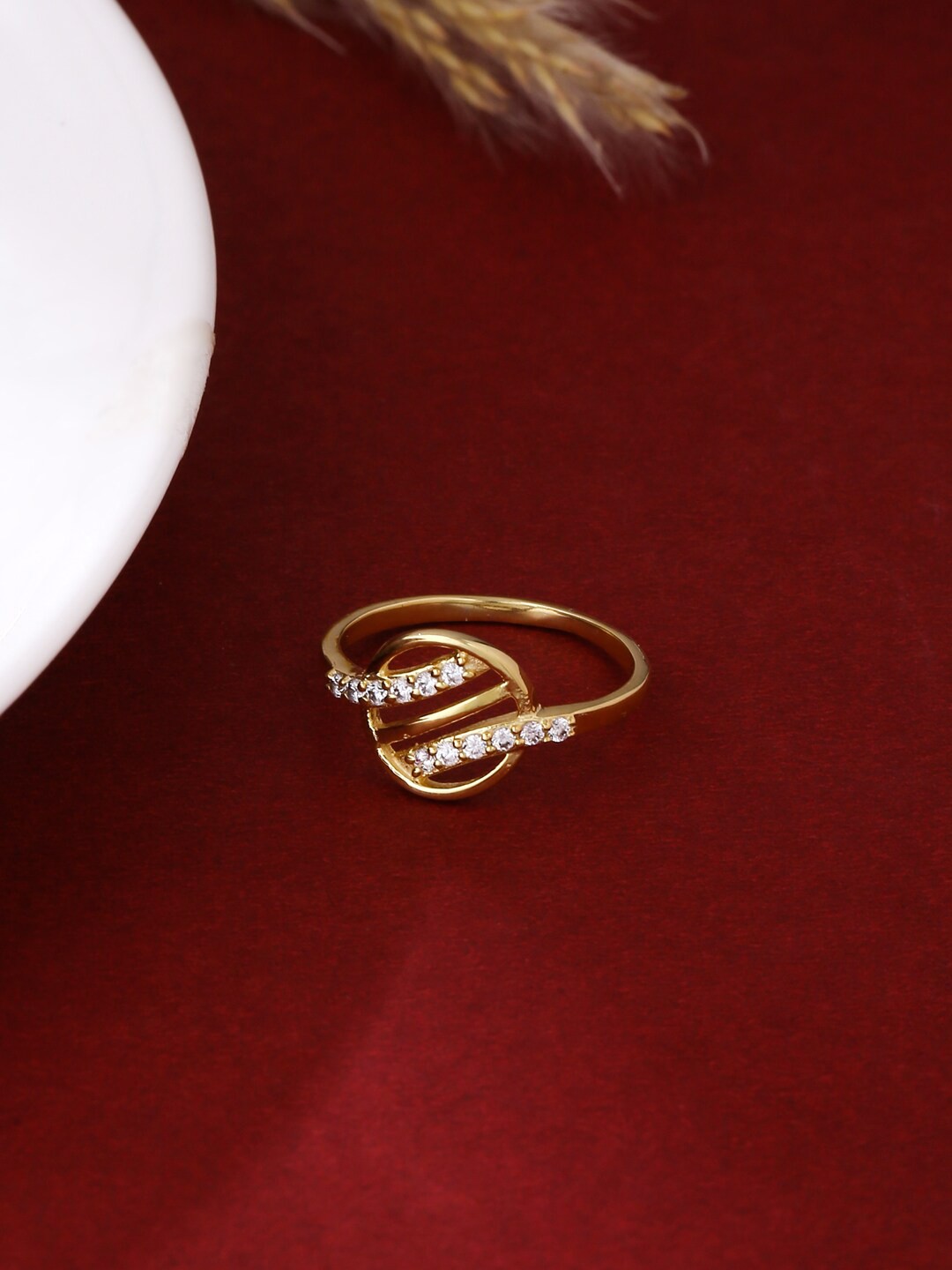 

Silgo Gold-Plated White CZ Studded Finger Ring