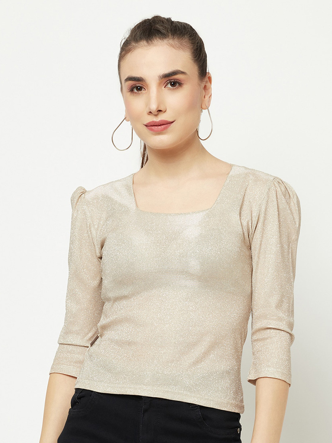 

Crimsoune Club Women Cream-Coloured Self Design Top