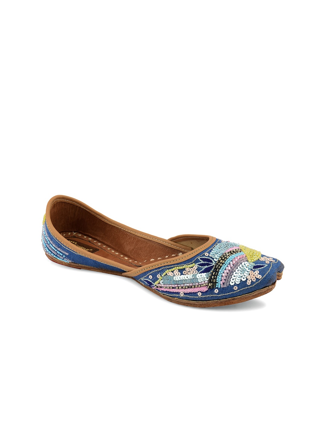 

DESI COLOUR Women Blue Embellished Ethnic Mojaris Flats