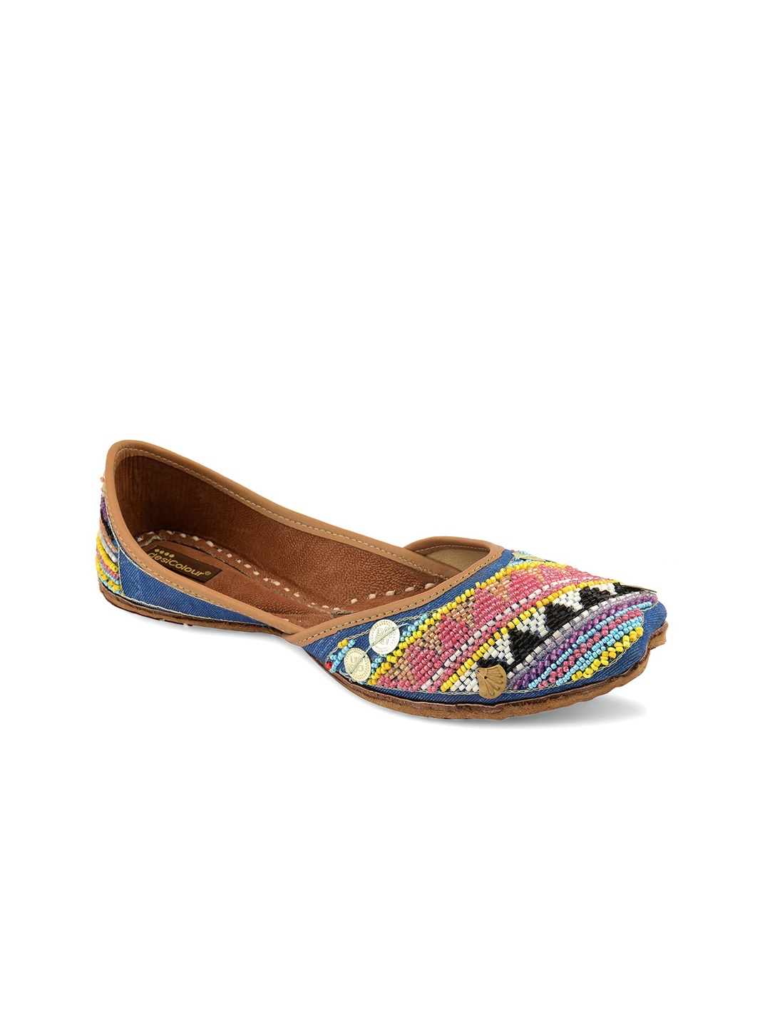 

DESI COLOUR Women Blue Embellished Ethnic Mojaris Flats