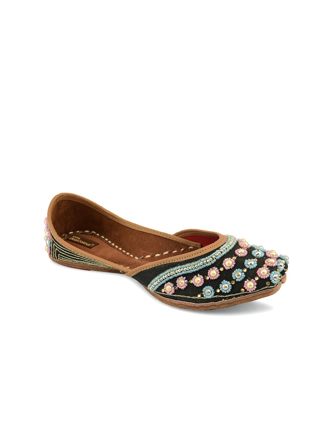 

DESI COLOUR Women Black Embellished Ethnic Mojaris Flats