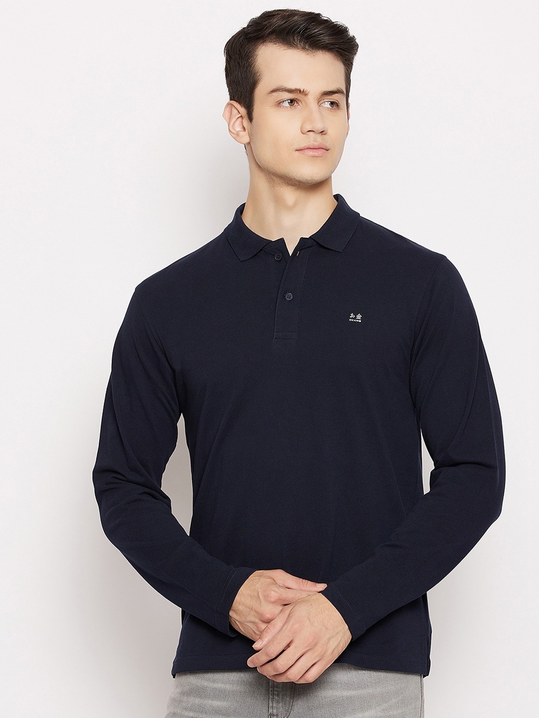 

Okane Men Blue Polo Collar Cotton T-shirt