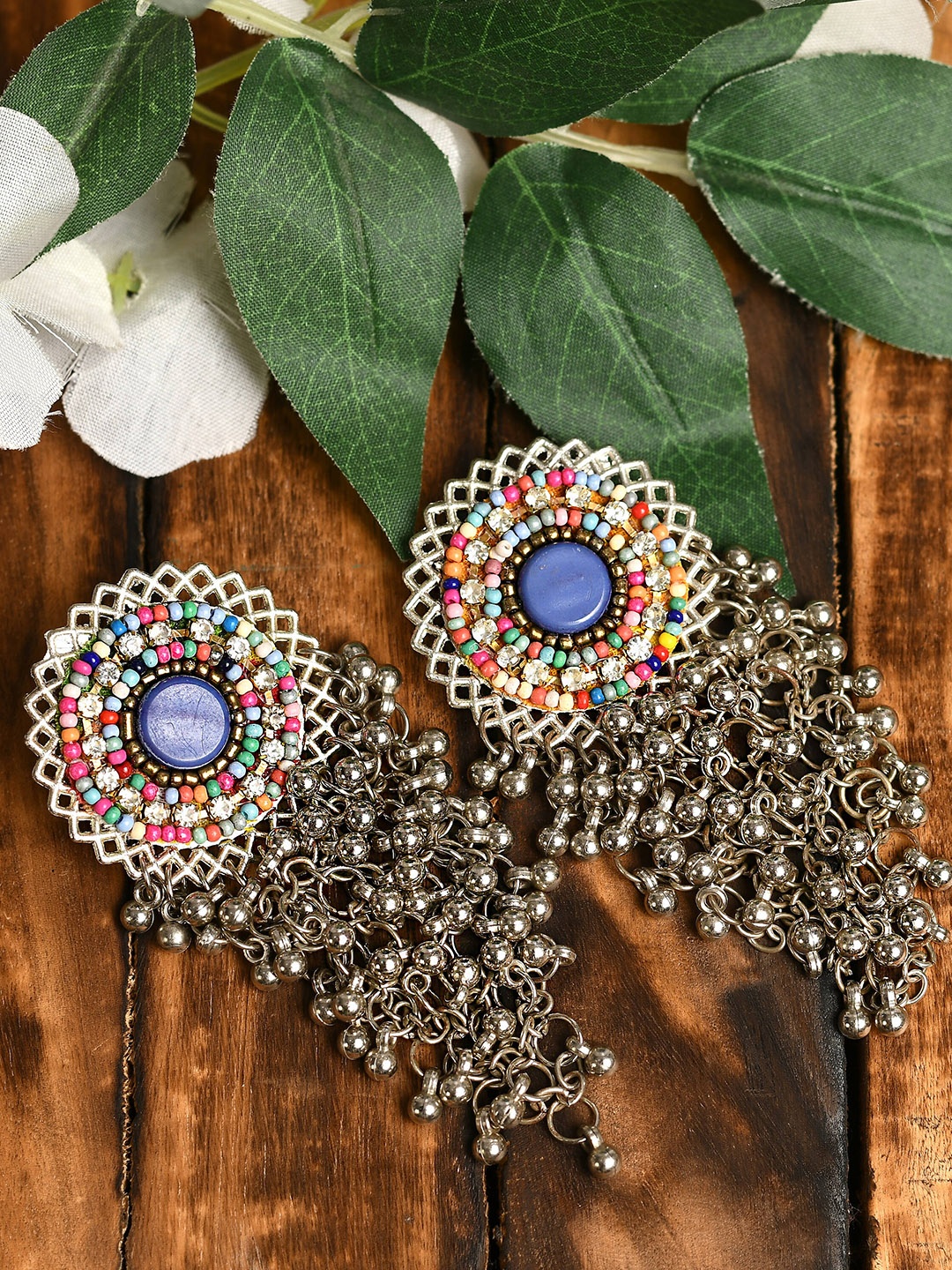 

QTO Silver-Plated Beads Contemporary Drop Earrings