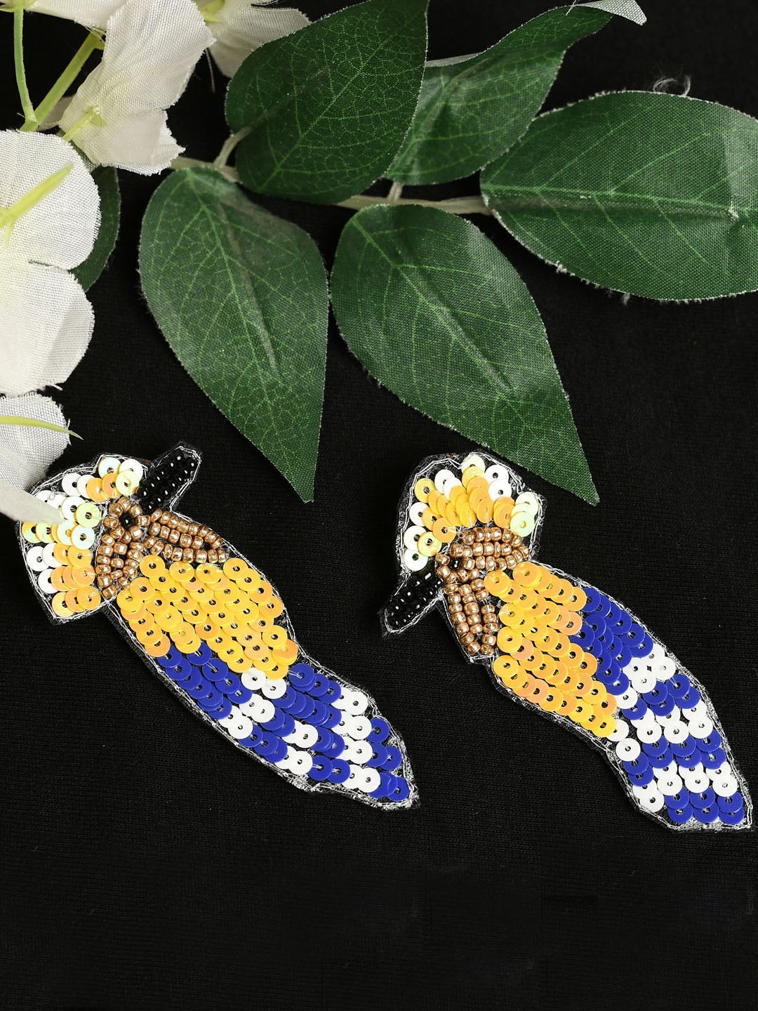 

QTO Women Yellow & Blue Peacock Shaped Studs Earrings
