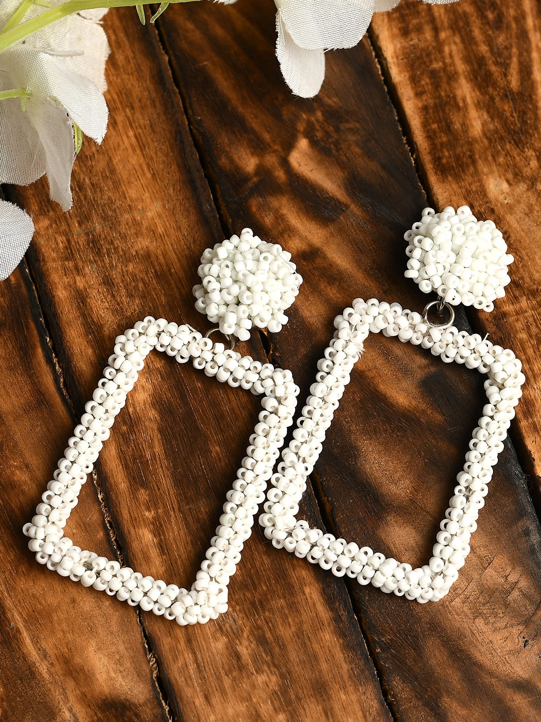 

QTO White Geometric Contemporary Drop Earrings