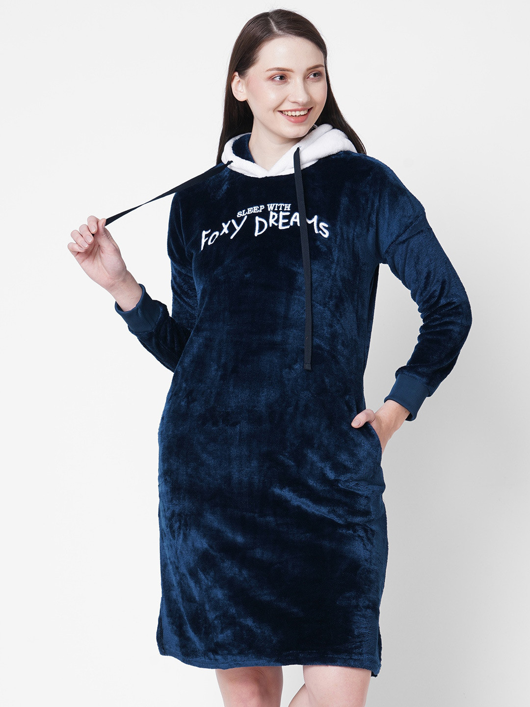 

Sweet Dreams Navy Blue Printed Nightdress