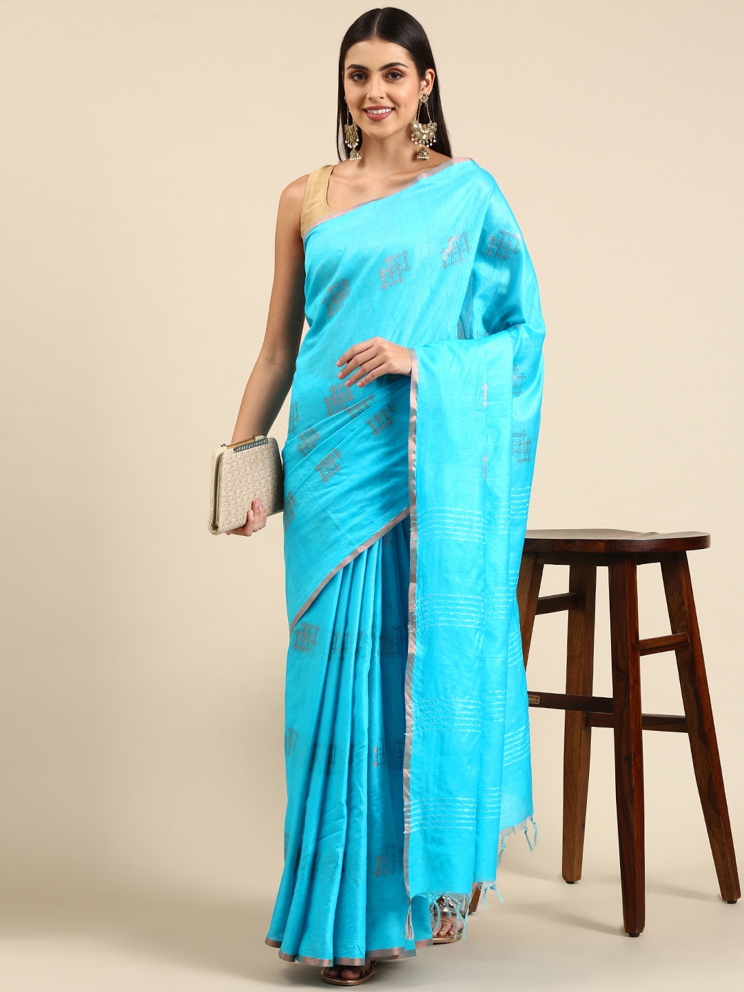 

swatika Blue Woven Design Zari Silk Blend Bhagalpuri Saree