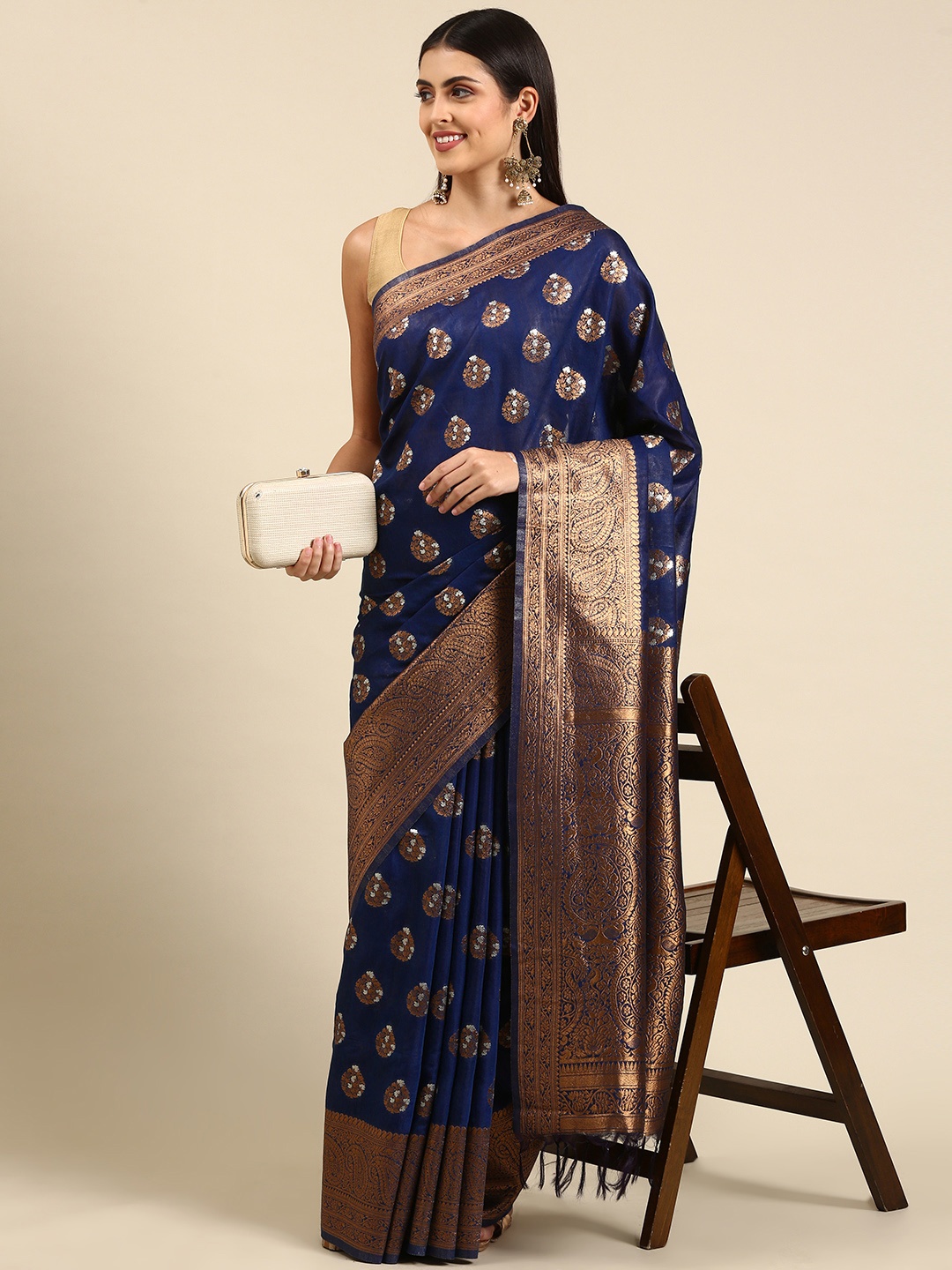 

swatika Blue Woven Design Zari Banarasi Saree