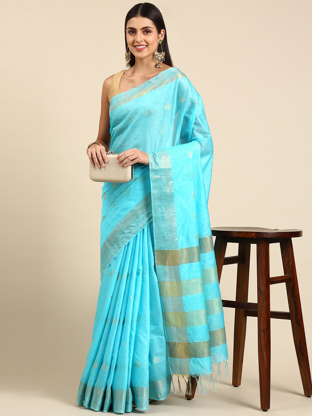 

swatika Blue Woven Design Zari Silk Blend Bhagalpuri Saree