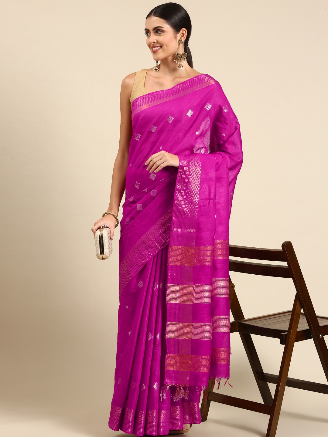 

swatika Purple Woven Design Zari Silk Blend Bhagalpuri Saree