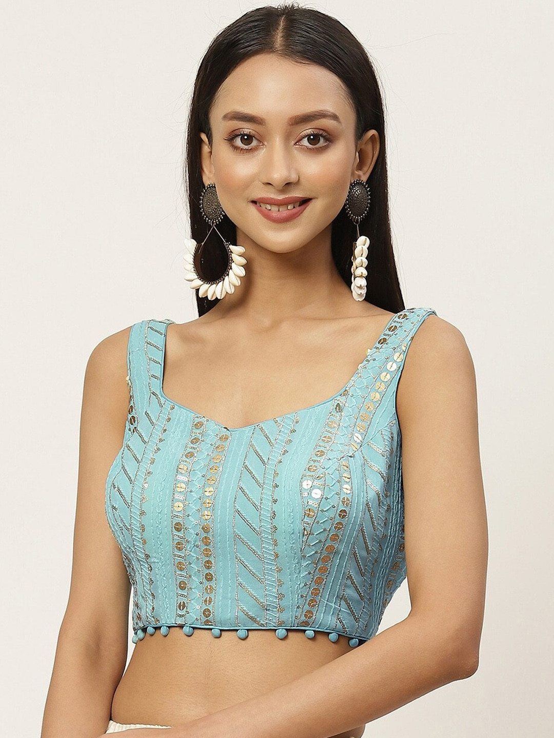 

Studio Shringaar Blue & Gold-Colored Embroidered Saree Blouse