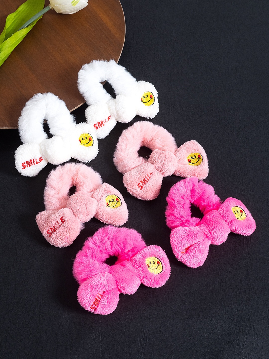 

Golden Peacock Girls Set of 6 White & Pink Fur Ponytail Holders