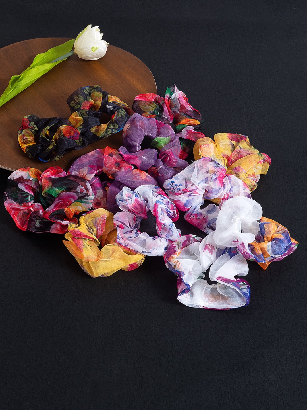 

Golden Peacock Women Set of 12 Pink & White Lace Ponytail Holders