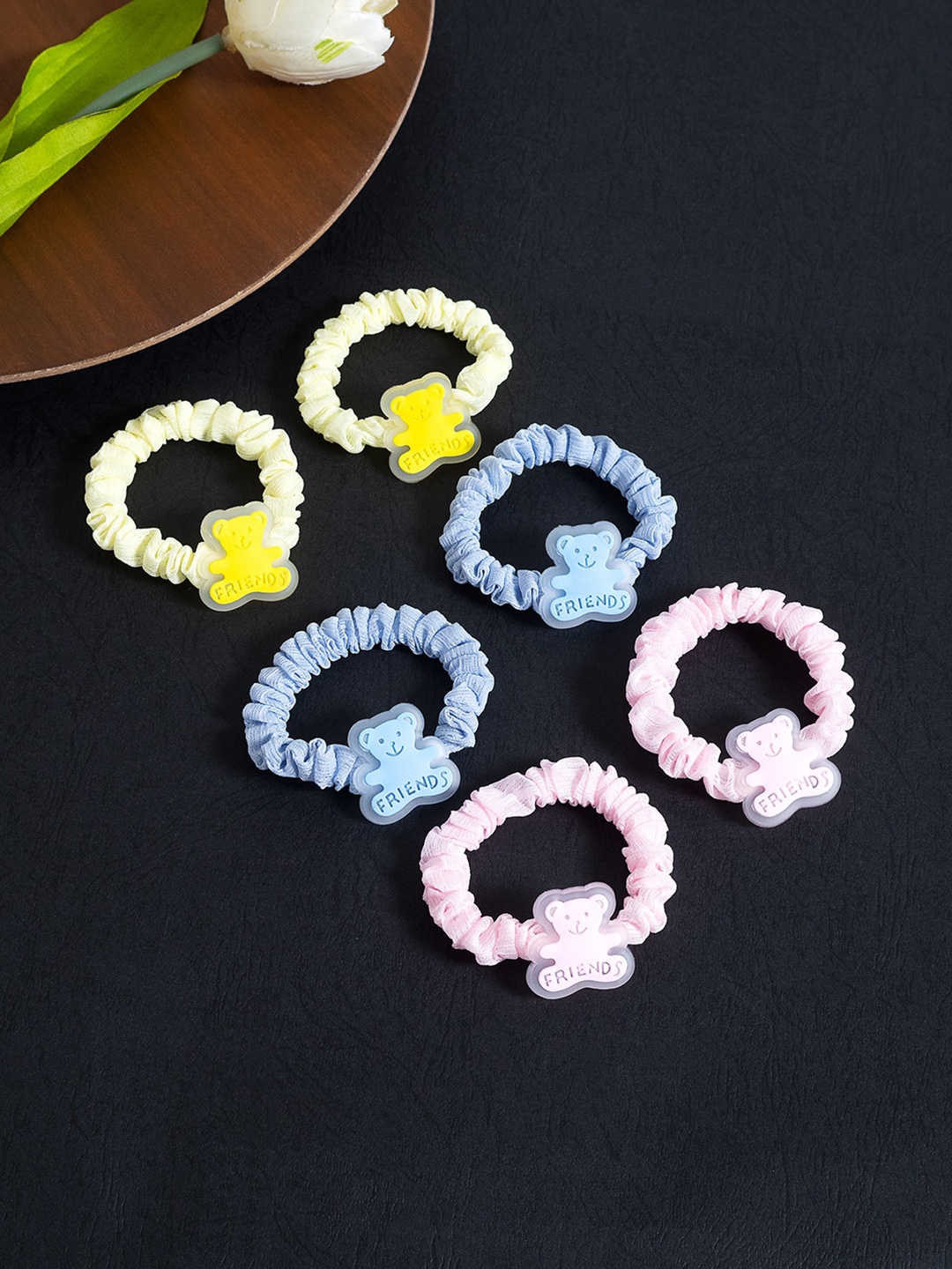 

Golden Peacock Girls Set of 6 Pink & Blue Lace Ponytail Holders