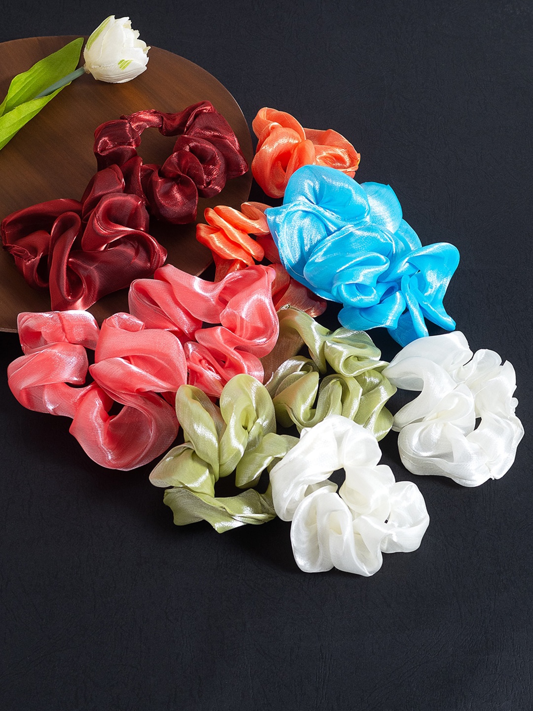 

Golden Peacock Women Set of 12 White & Blue Lace Ponytail Holders