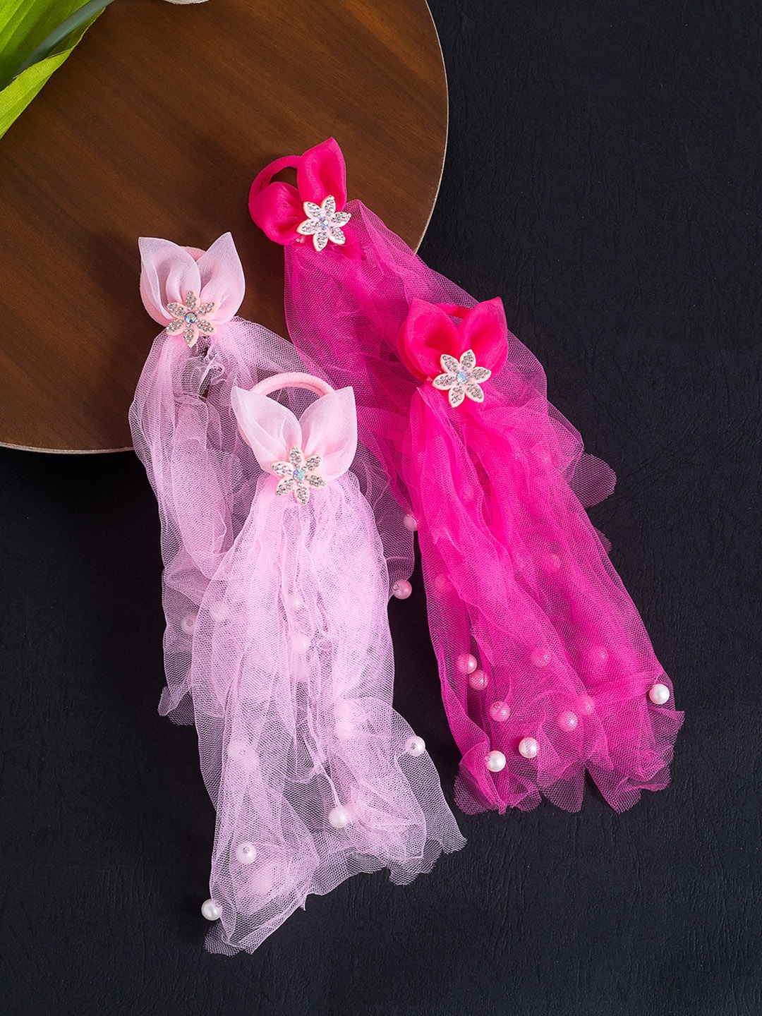 

Golden Peacock Girls Set of 4 Pink & Pink Lace Ponytail Holders