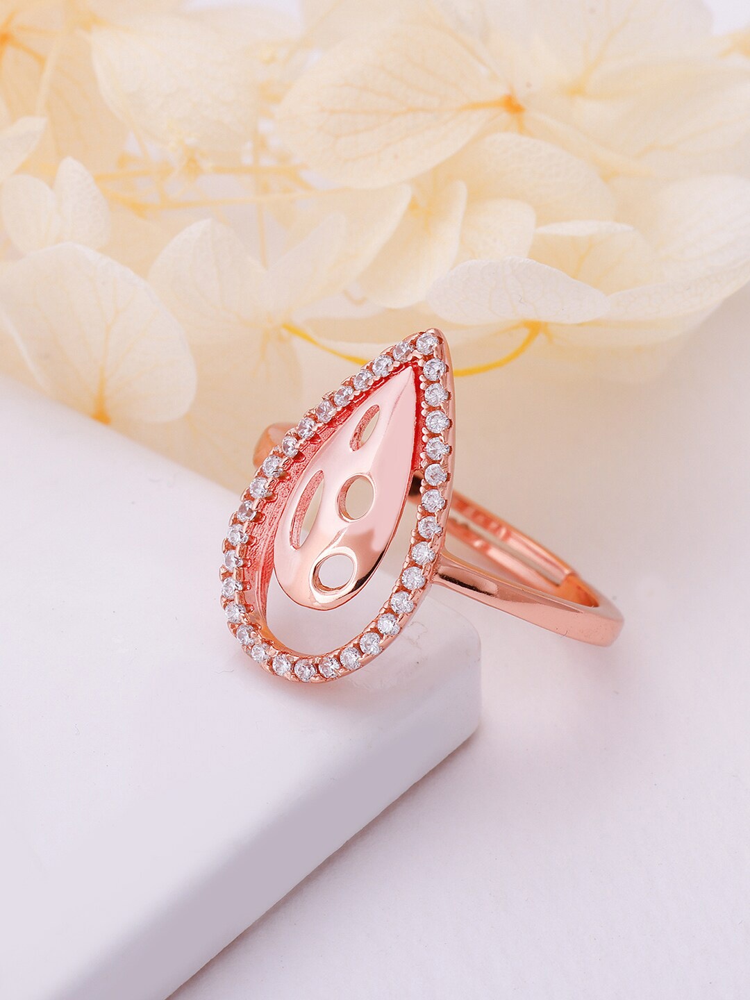 

GIVA Rose Gold-Plated White CZ Studded 925 Sterling Silver Finger Ring