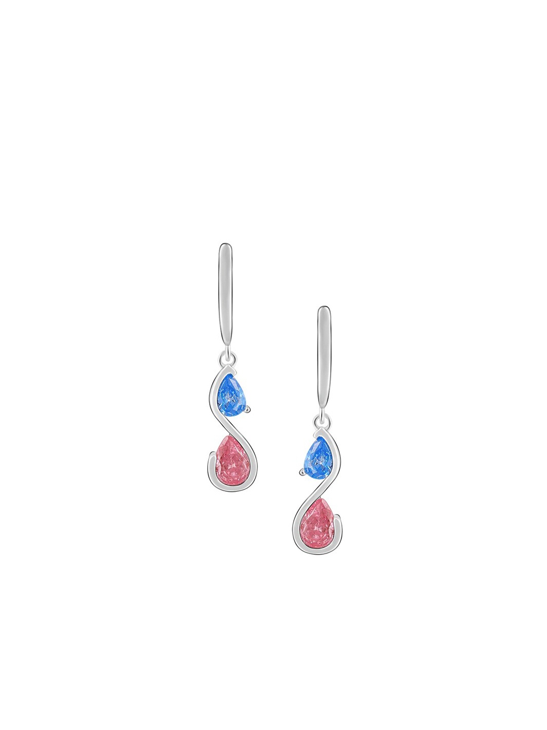 

GIVA Blue & Red Rhodium-Plated Contemporary Drop Earrings