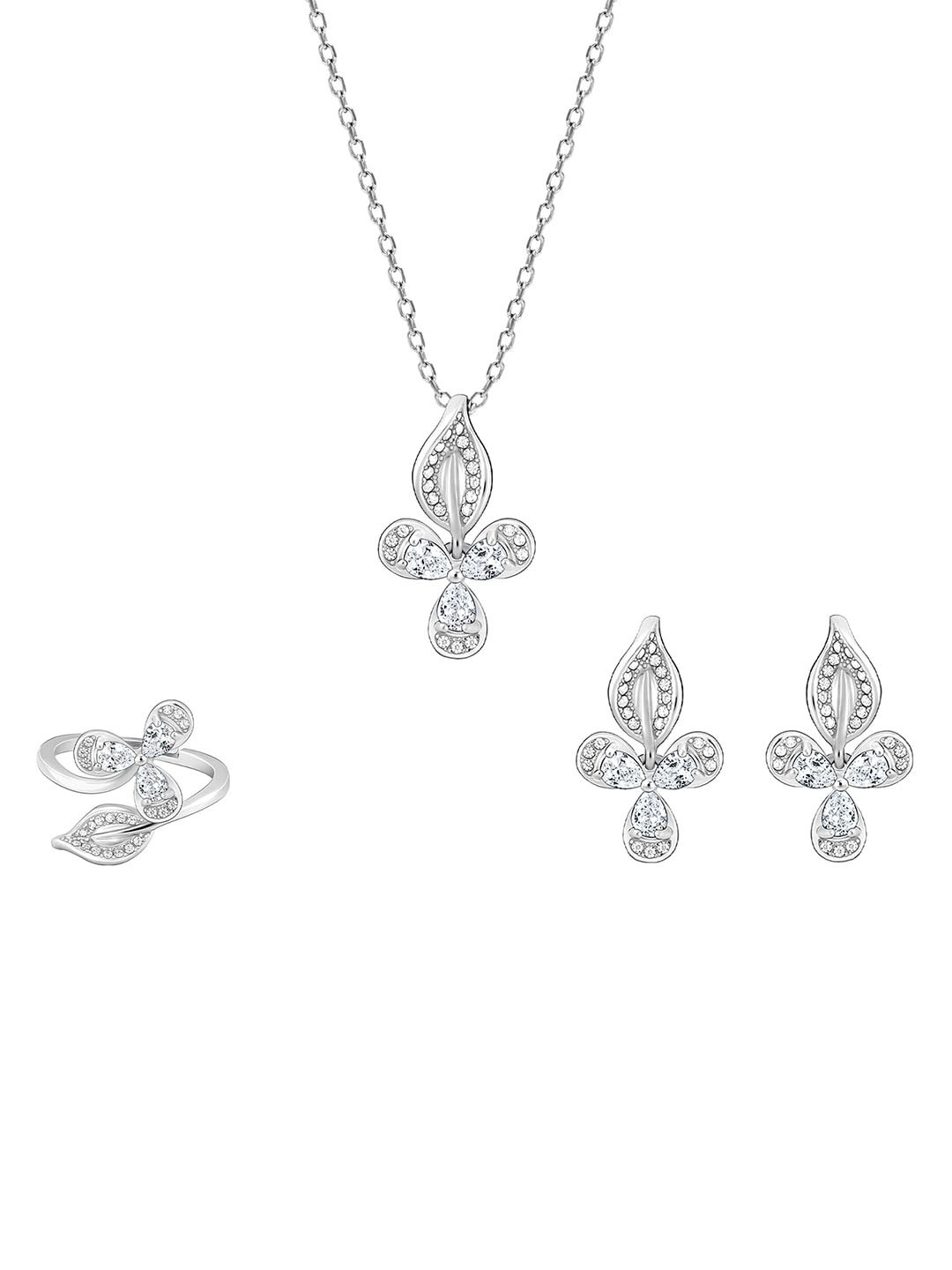

GIVA Rhodium-Plated 92.5 Sterling Silver White CZ Stones Studded Jewellery Set
