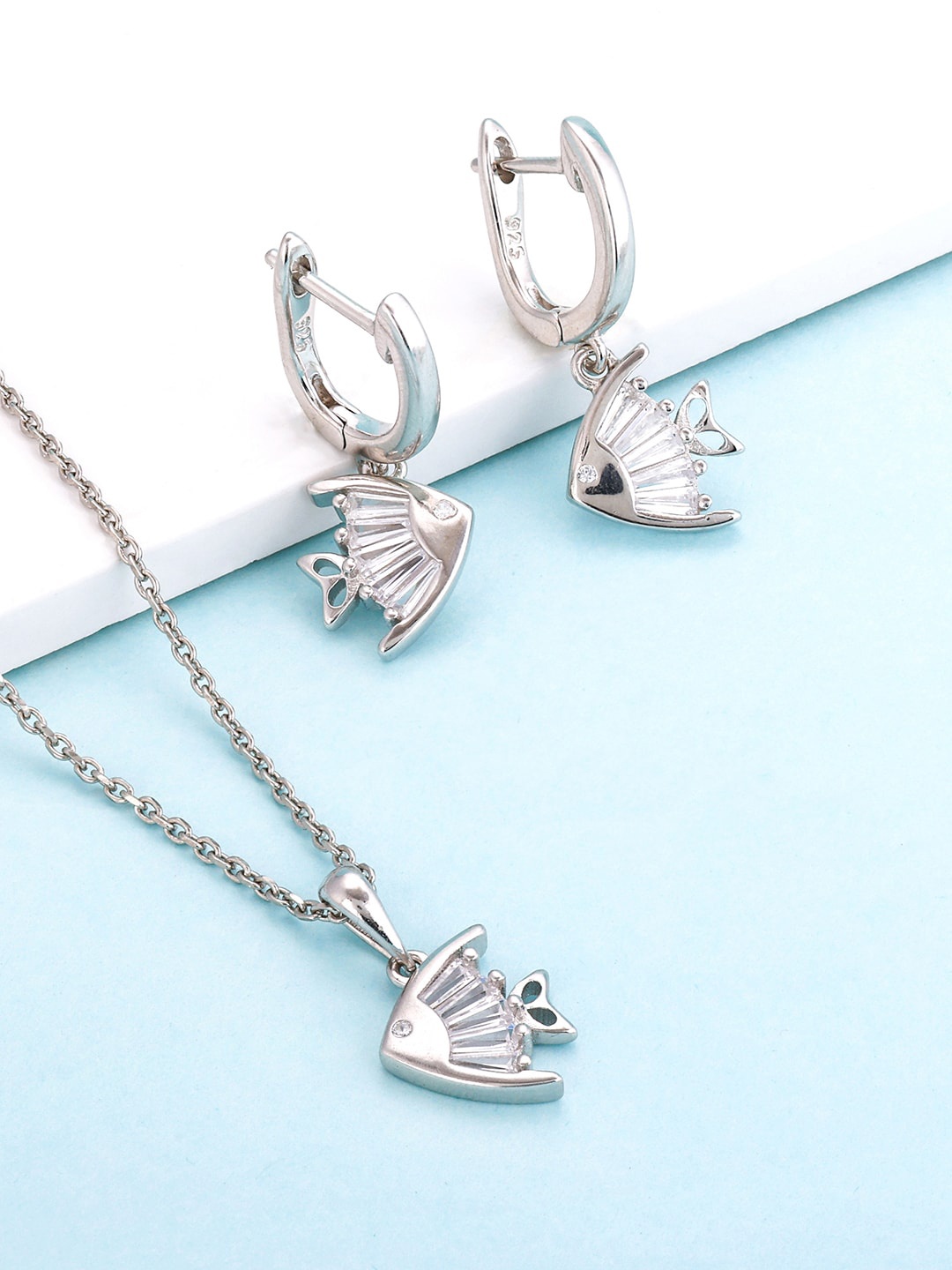 

GIVA 92.5 Sterling Silver Rhodium-Plated Silver-Toned & White CZ-Studded Jewellery Set