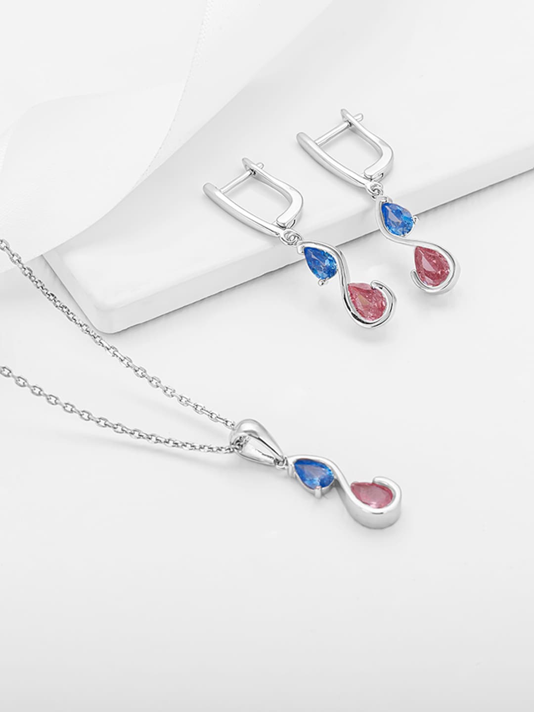 

GIVA 925 Sterling Rhodium-Plated Silver-Toned & Blue CZ-Studded Jewellery Set