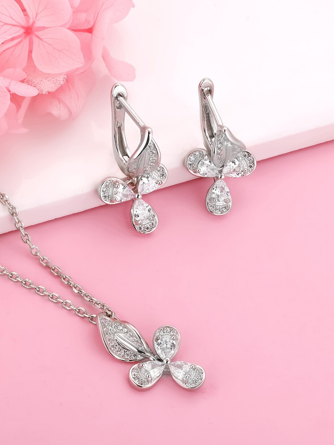 

GIVA 92.5 Sterling Silver Rhodium-Plated Silver-Toned & White CZ-Studded Jewellery Set