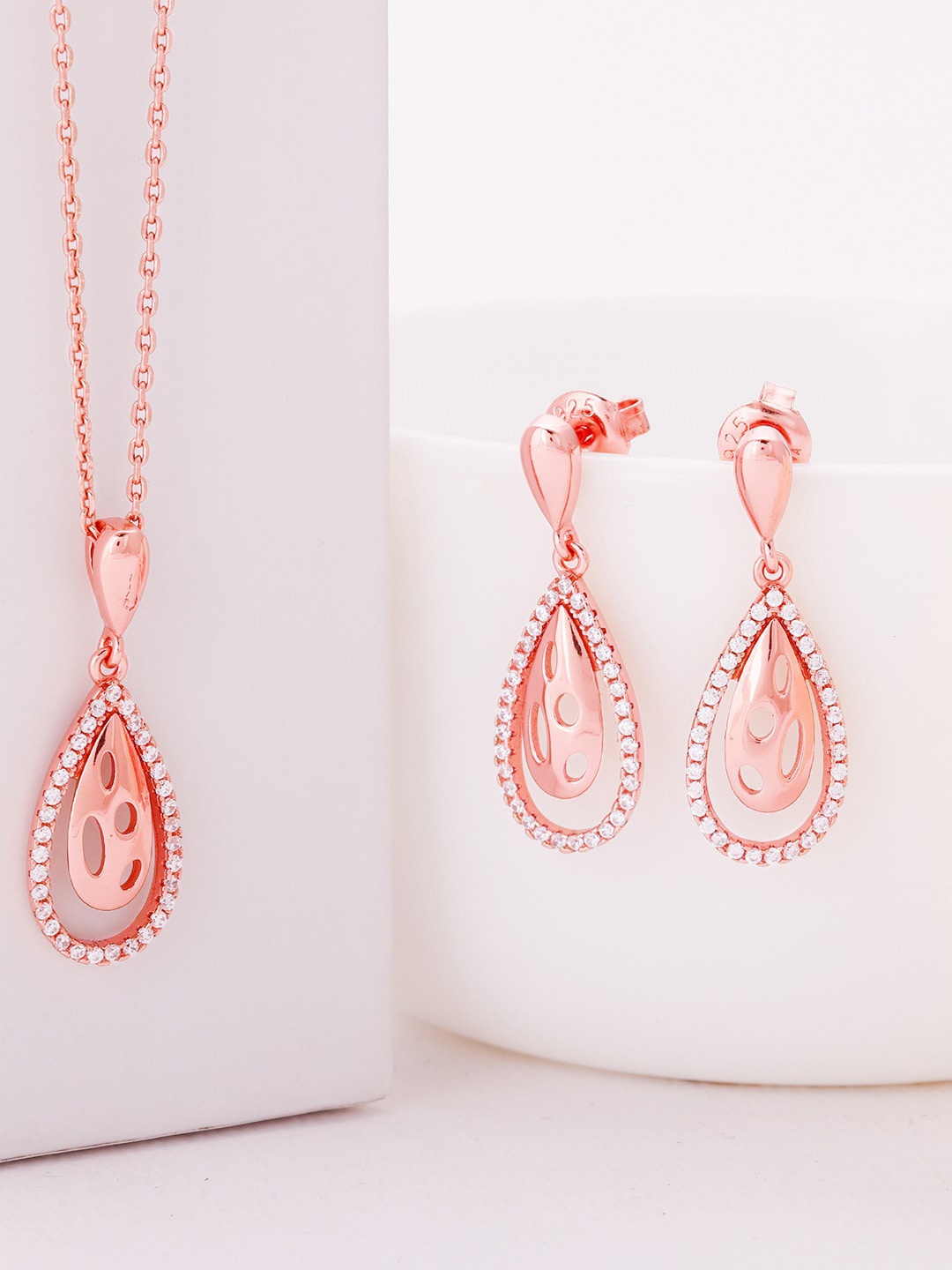 

GIVA 92.5 Sterling Silver Rose Gold-Plated & White CZ-Studded Jewellery Set