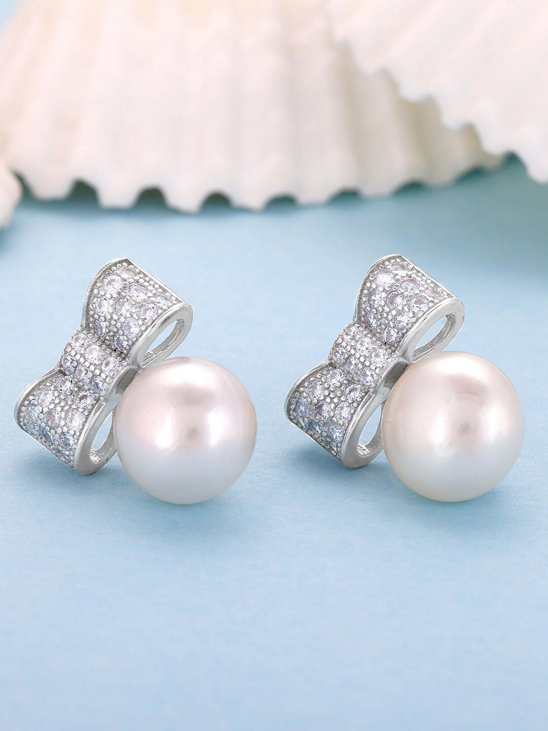 

GIVA White & Rhodium-Plated Contemporary Studs Earrings