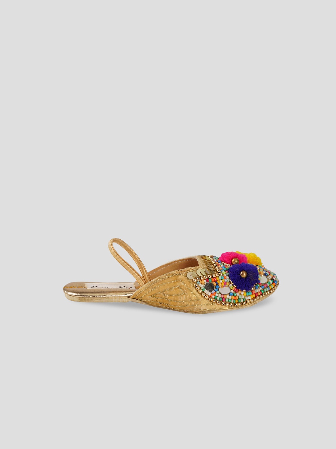 

BownBee Girls Gold-Toned Embellished Ethnic Mules Flats