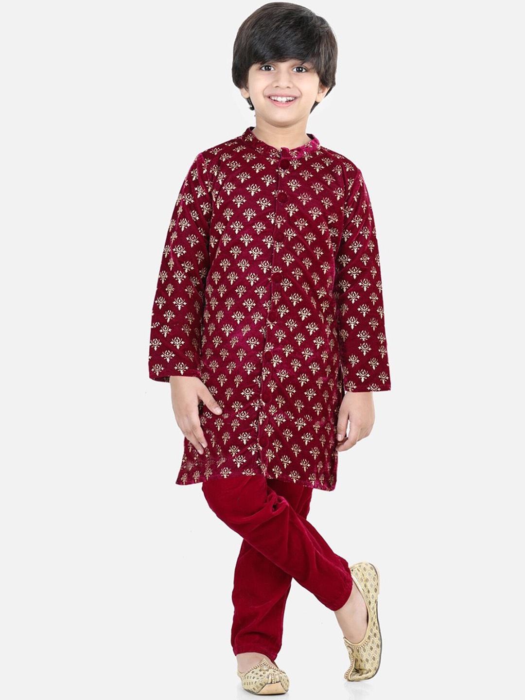 

BownBee Boys Maroon Printed Velvet Sherwani