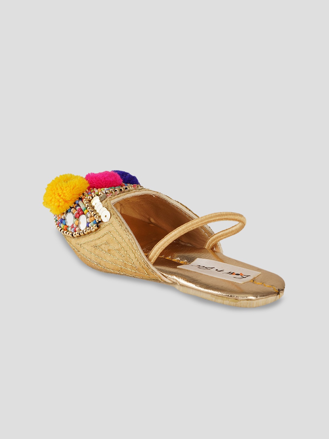 

BownBee Girls Gold-Toned Embellished Ethnic Mules Flats