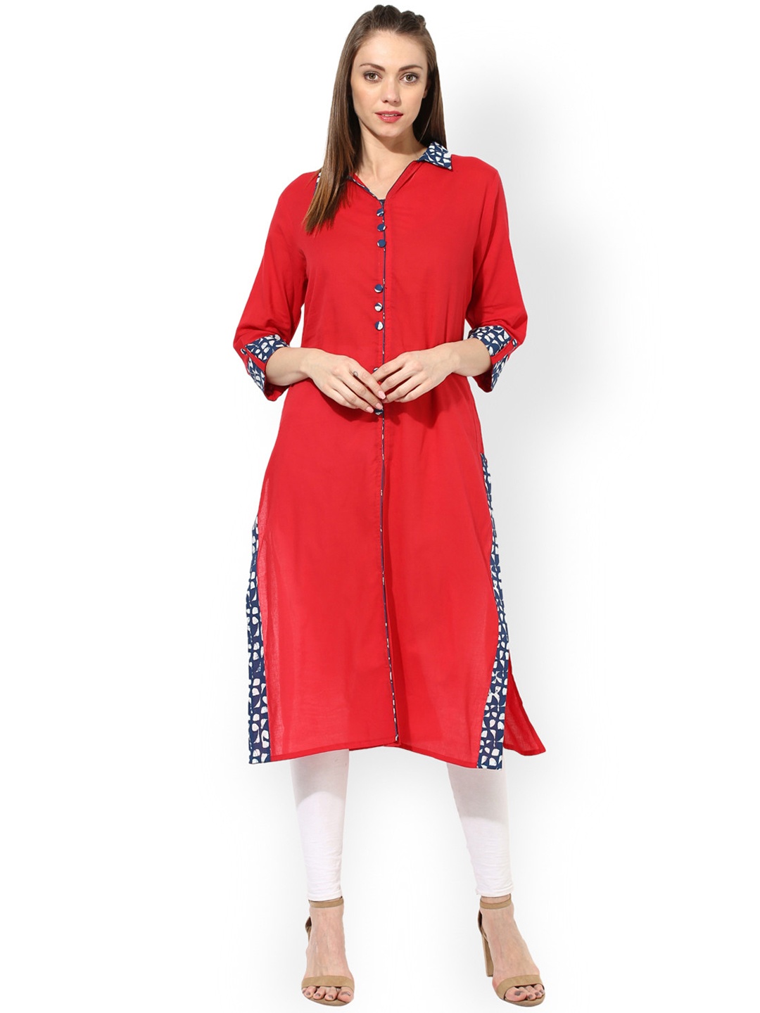 

AKS Women Red Solid Straight Kurta