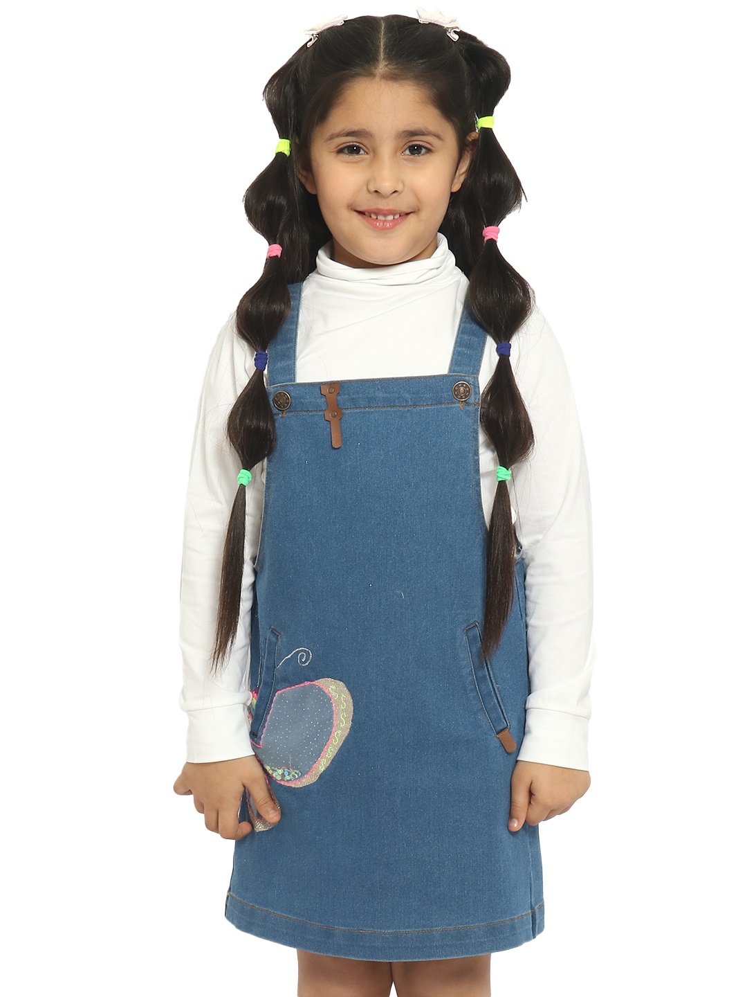 

Nauti Nati Girls Blue Self Design Cotton Dungaree