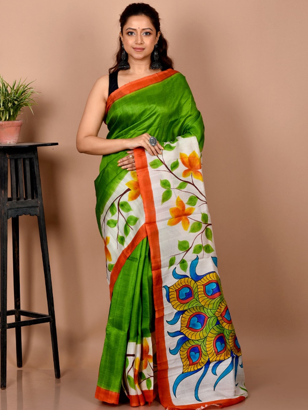 

AllSilks Green & White Pure Murshidabad silk Saree