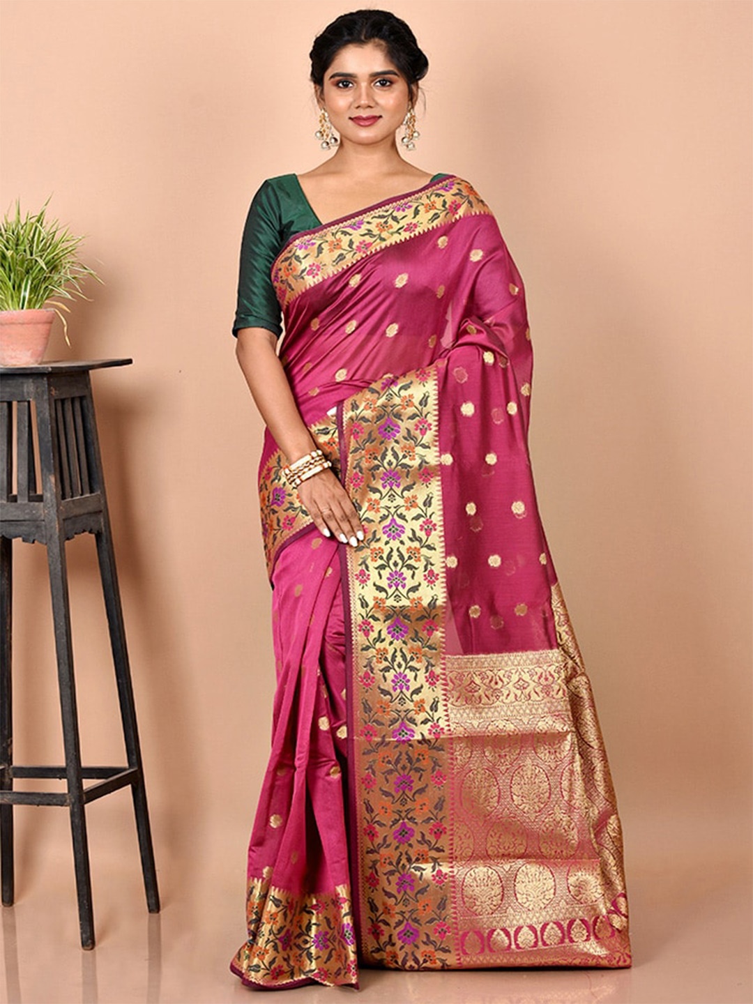 

AllSilks Purple & Gold-Toned Woven Design Zari Silk Blend Saree