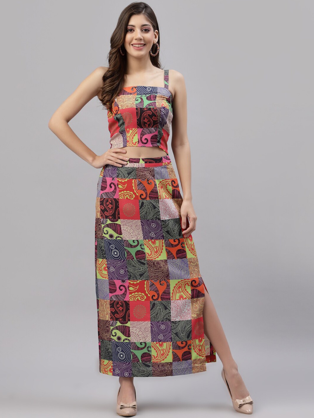 

Get Glamr Women Purple & Orange Printed Designer Co-Ords