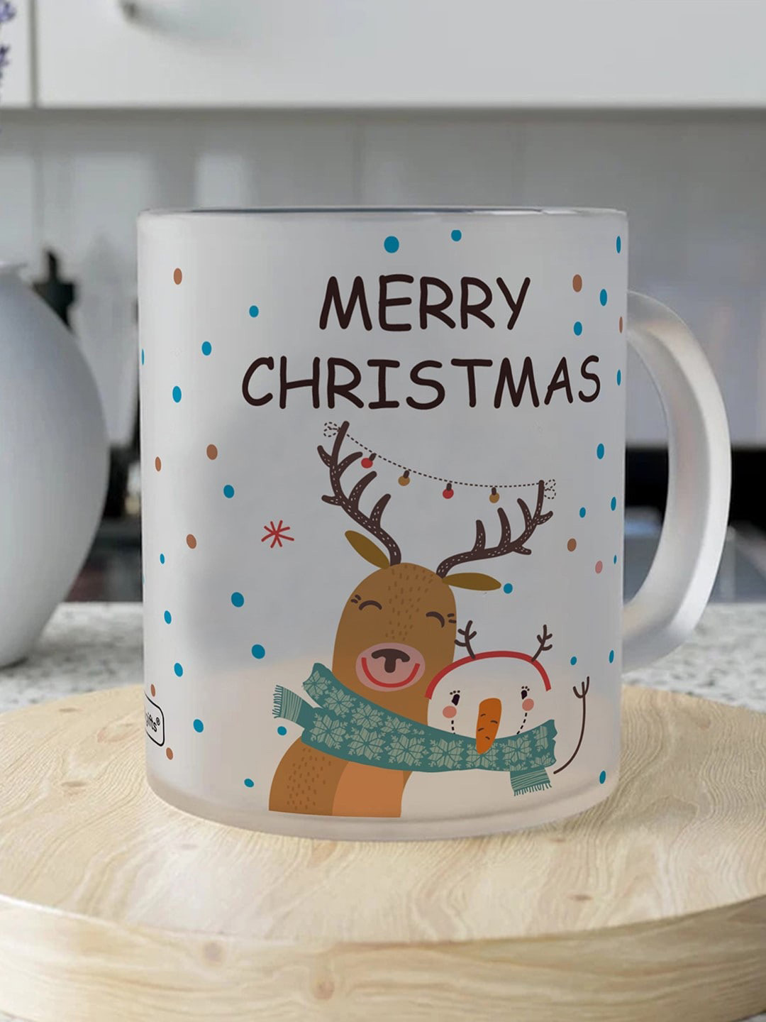 

Indigifts White & Green Text or Slogans Printed Matte Christmas Glass Mug - 325ML