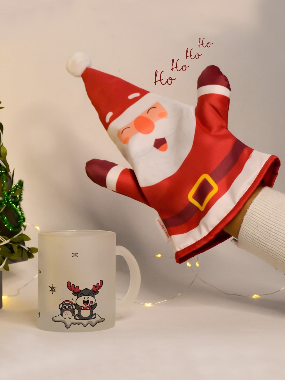 

Indigifts White & Red Text or Slogans Printed Glass Matte Mug and Hand Puppet
