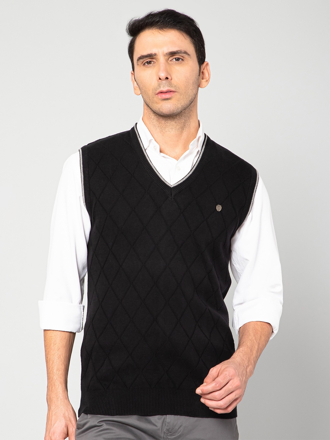 

Cantabil Men Black Cotton Sweater Vest