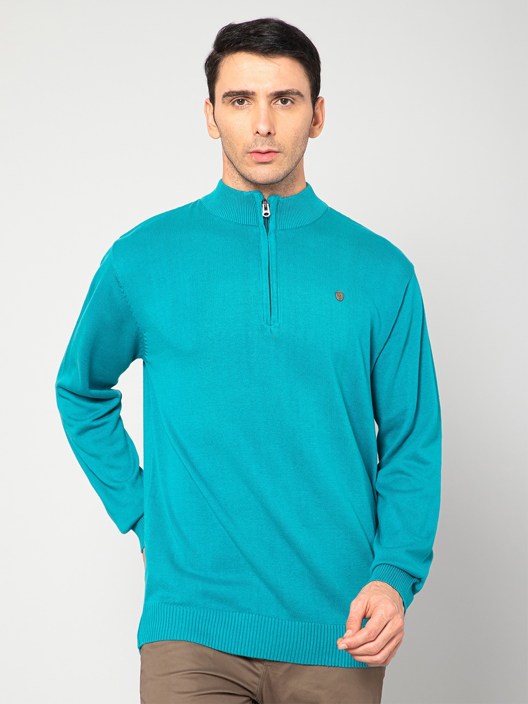 

Cantabil Men Turquoise Blue Cotton Pullover Sweater
