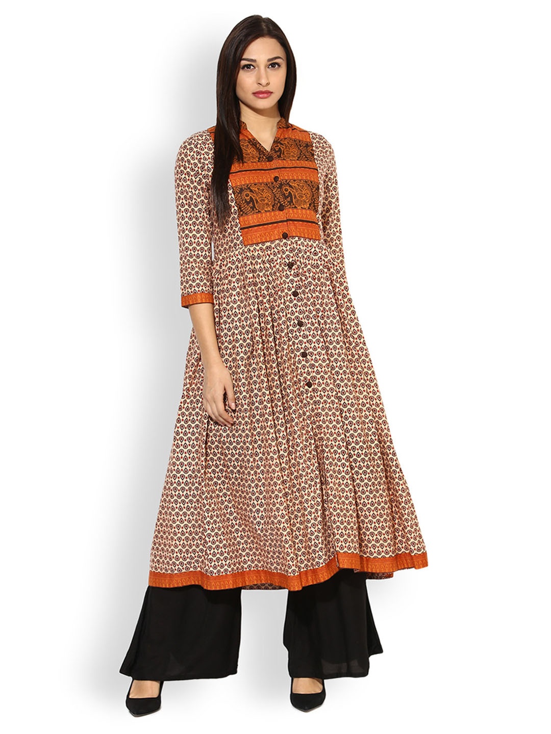 

AKS Women Beige Printed A-Line Kurta