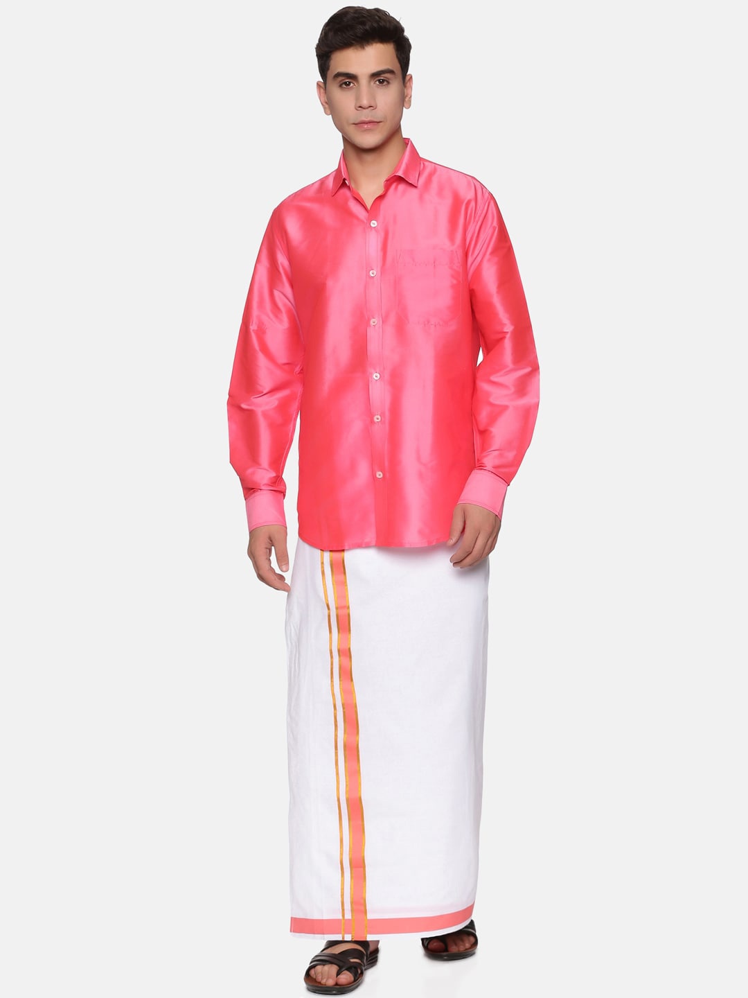 

Sethukrishna Men Pink & White Clothing Set