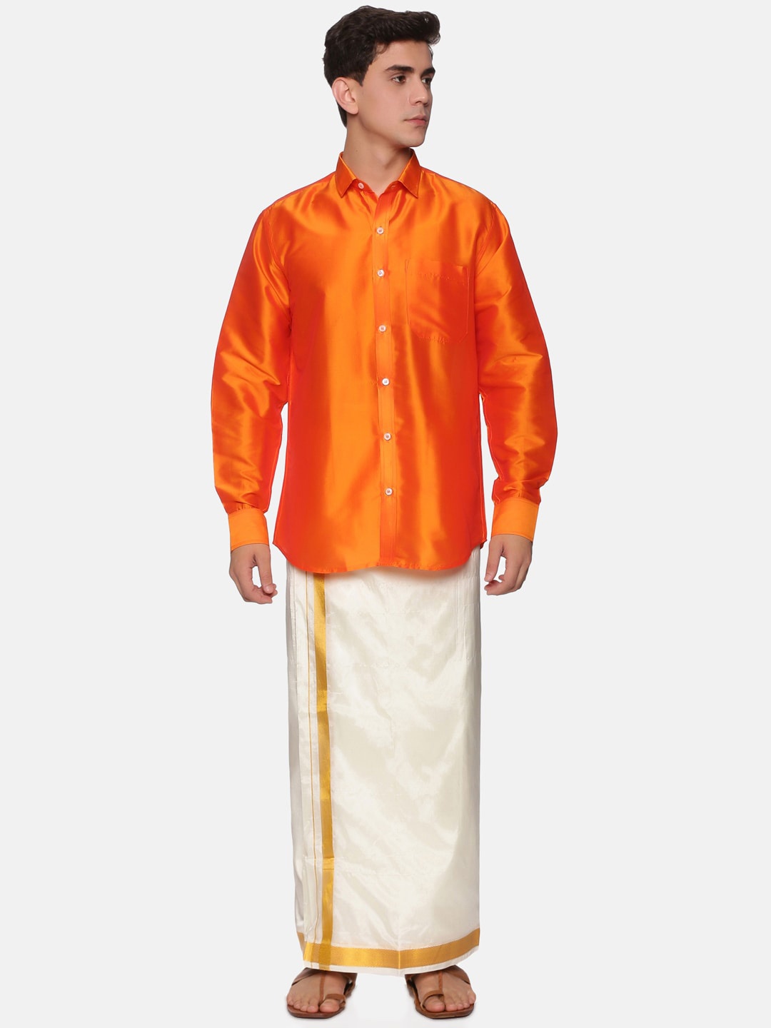 

Sethukrishna Men Orange & Off White Clothing Set