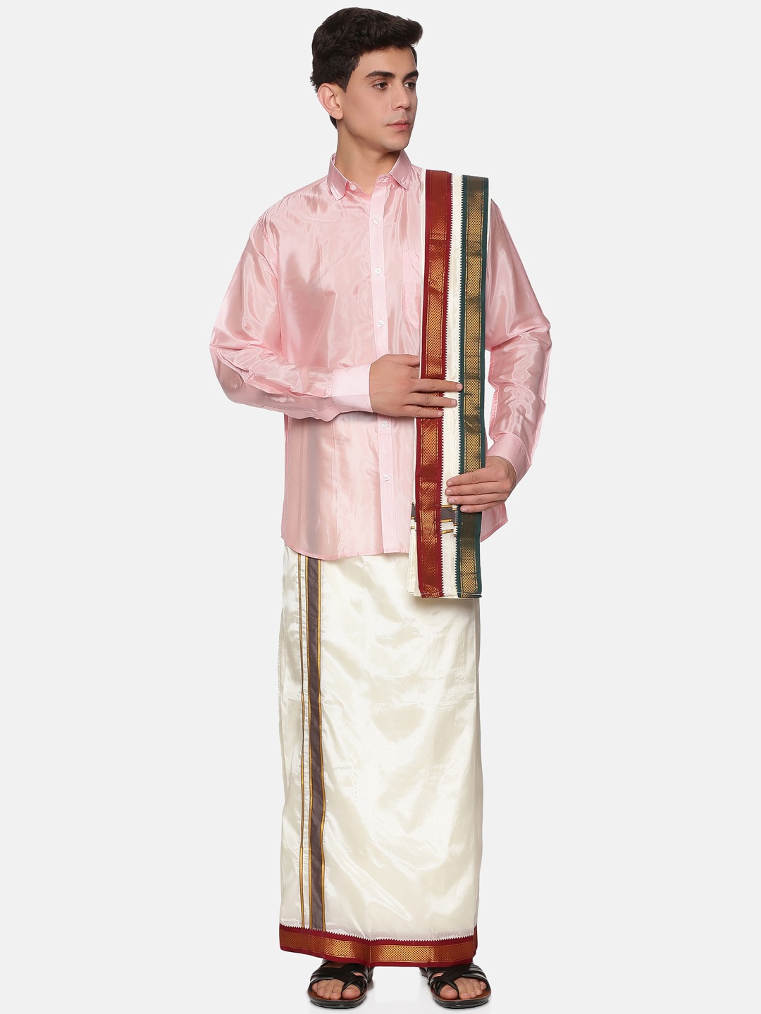 

Sethukrishna Men Pink & Off White Clothing Set