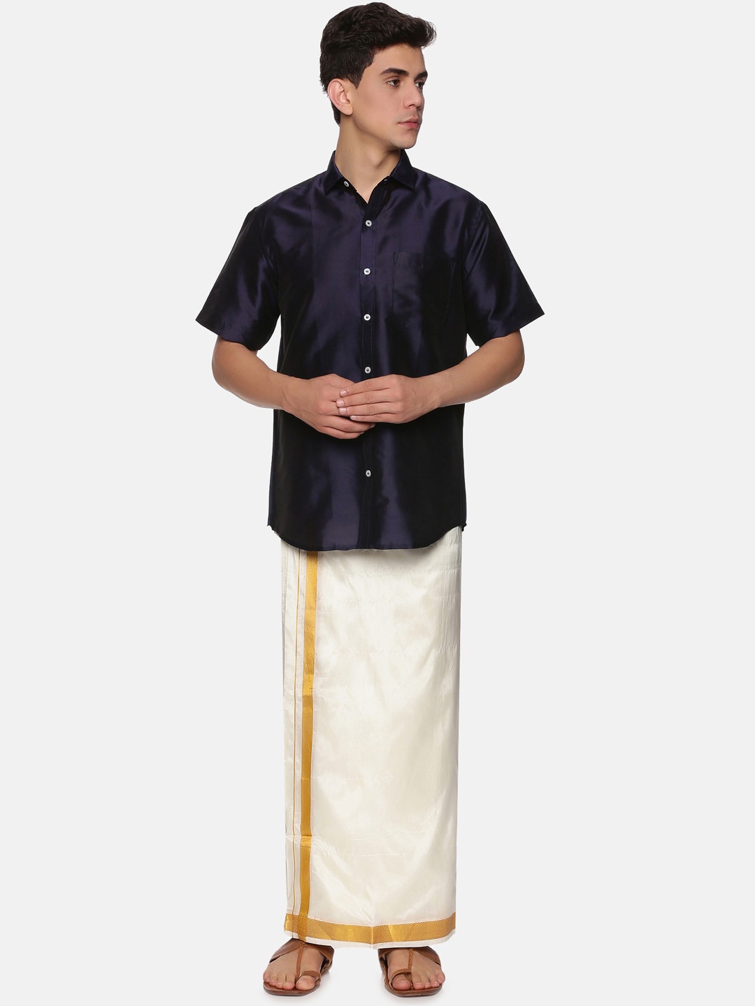 

Sethukrishna Men Navy Blue & Off White Clothing Set